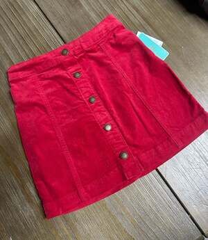 Copper Key Girls Red Corduroy Button-Front Mini Skirt
